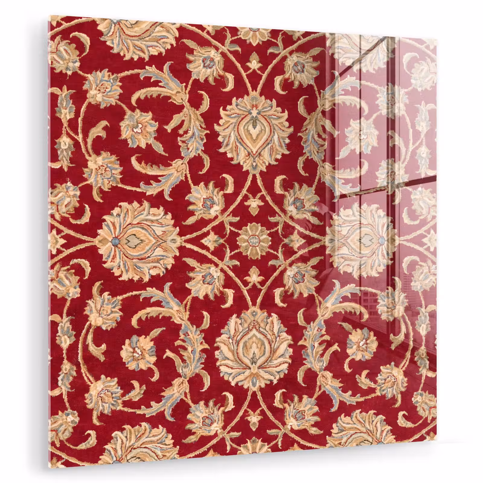 Glas schilderij - Patroon - Bloem - Klassiek - Oosters - Rood — 1