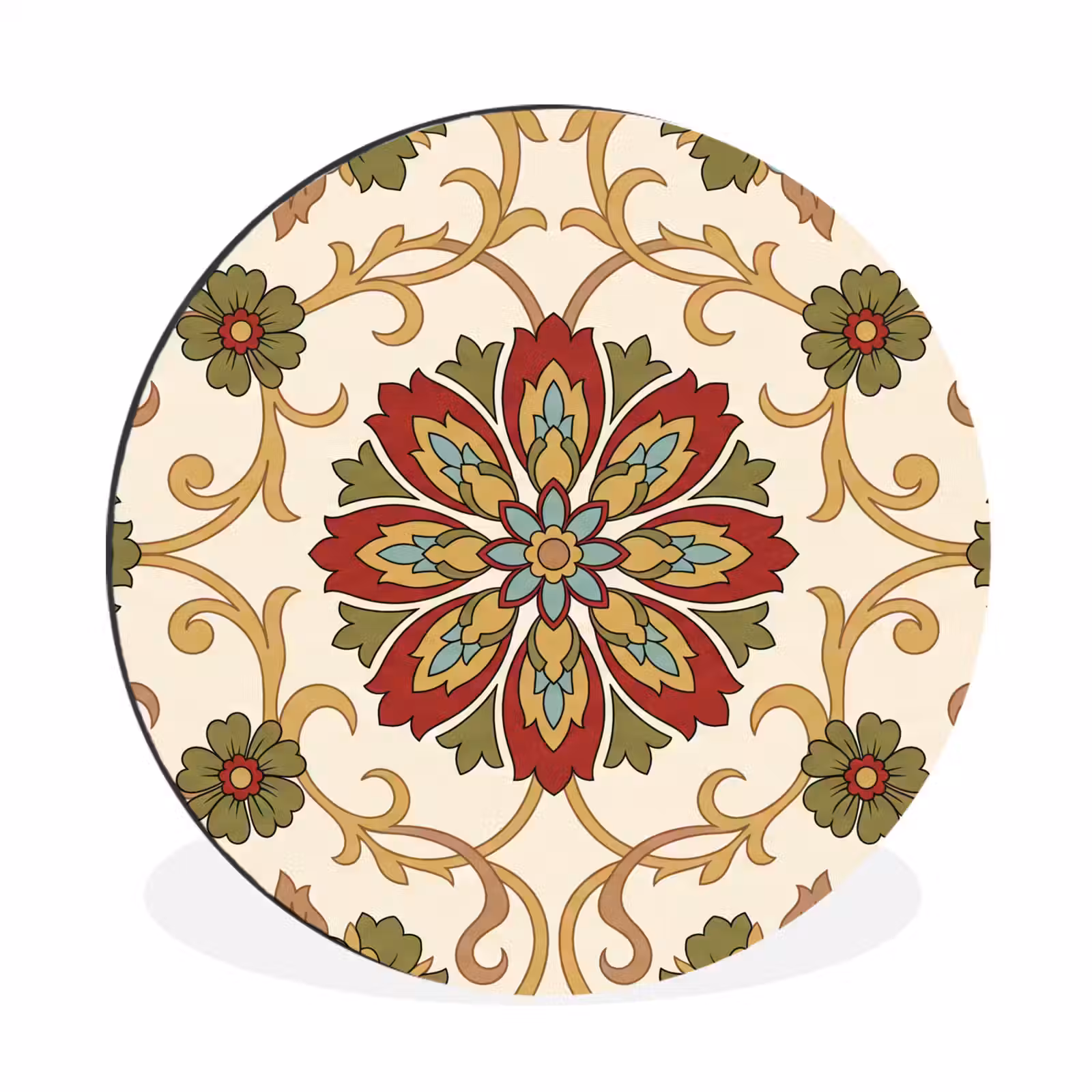 Muurcirkel aluminium - Patroon - Bloemen - Ornament - Klassiek - Kleurrijk — 1