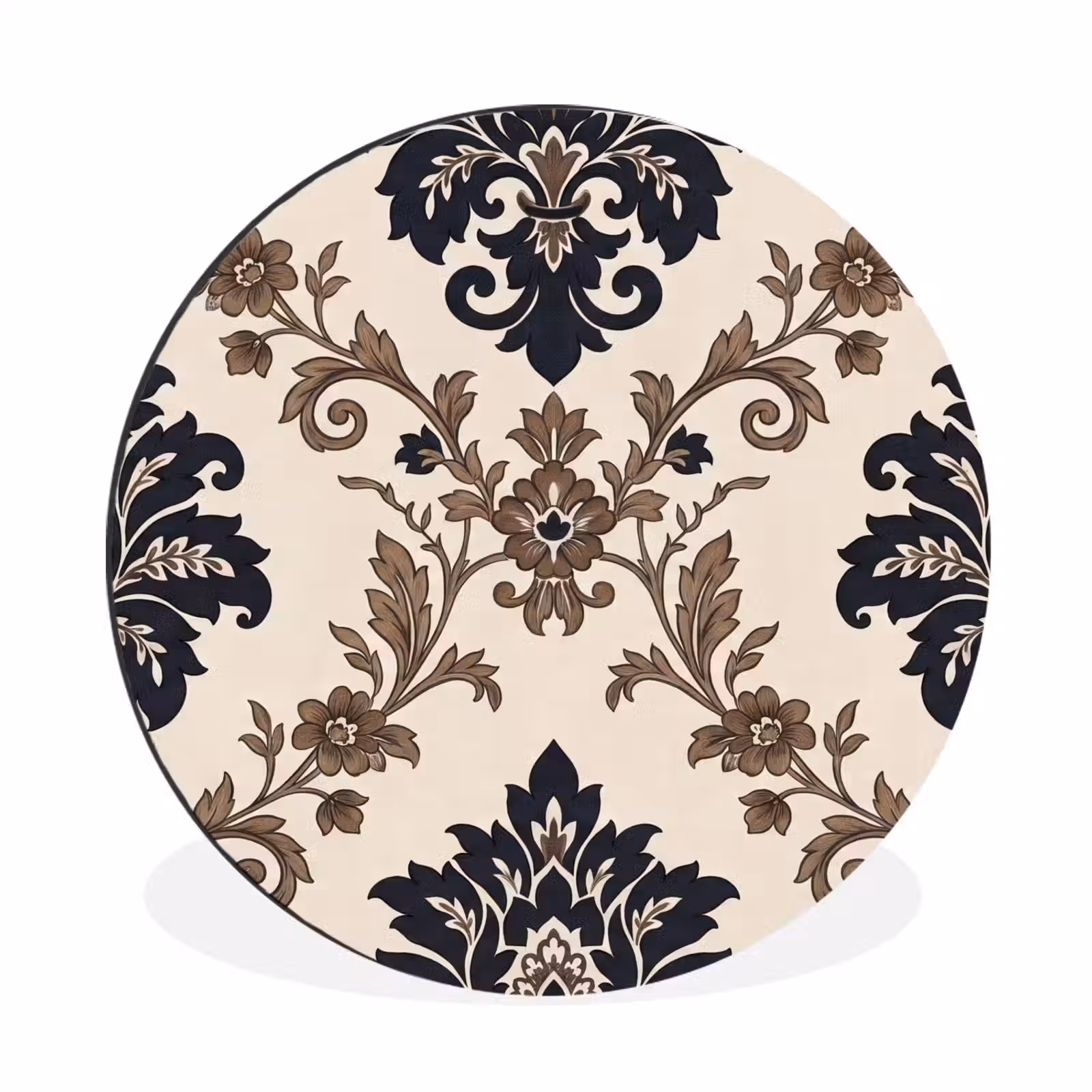 Muurcirkel aluminium - Patroon - Floraal - Klassiek - Beige-blauw — 1