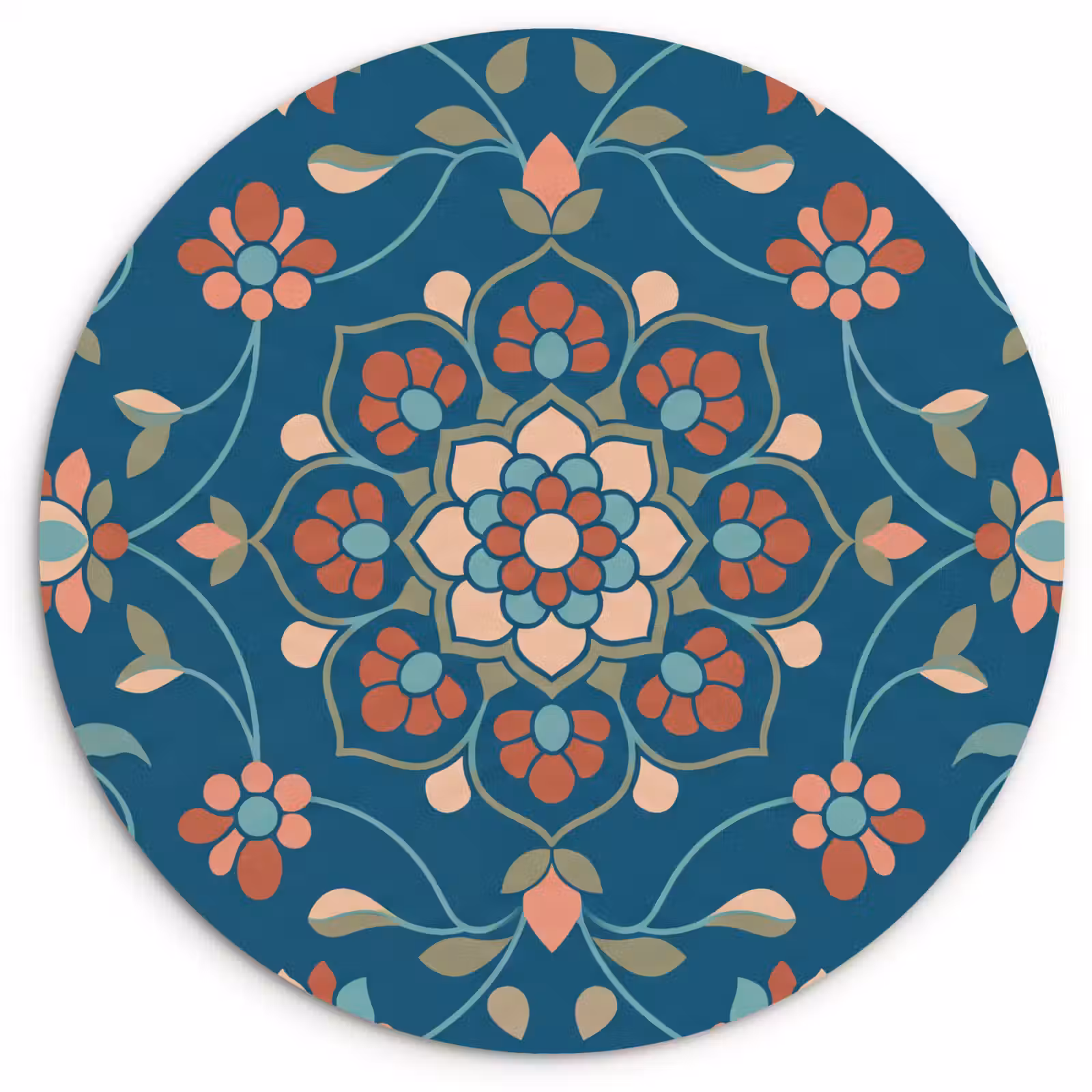 Muurcirkel glas - Bloemen - Patroon - Natuur - Ornament - Blauw — 1