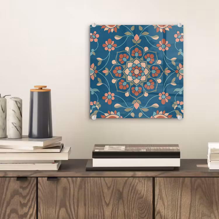 Glas schilderij - Bloemen - Patroon - Natuur - Ornament - Blauw — 2