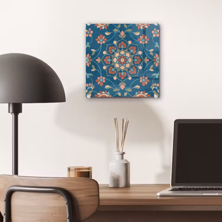 Glas schilderij - Bloemen - Patroon - Natuur - Ornament - Blauw — 7