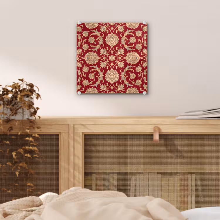 Glas schilderij - Patroon - Bloem - Klassiek - Oosters - Rood — 5