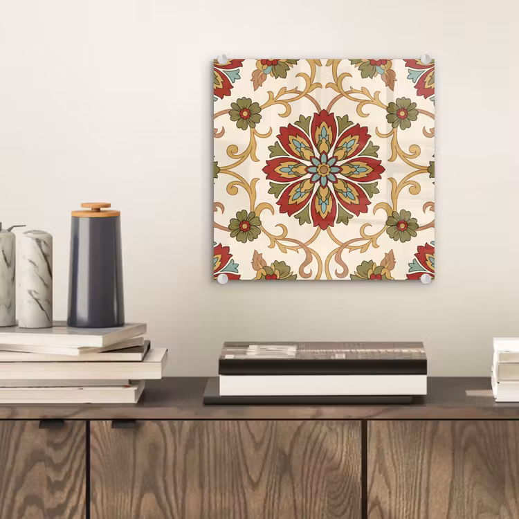 Glas schilderij - Patroon - Bloemen - Ornament - Klassiek - Kleurrijk — 2