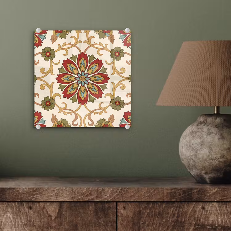 Glas schilderij - Patroon - Bloemen - Ornament - Klassiek - Kleurrijk — 4
