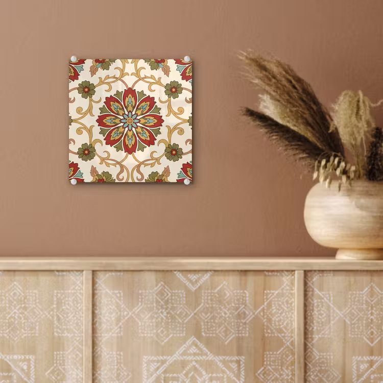Glas schilderij - Patroon - Bloemen - Ornament - Klassiek - Kleurrijk — 6