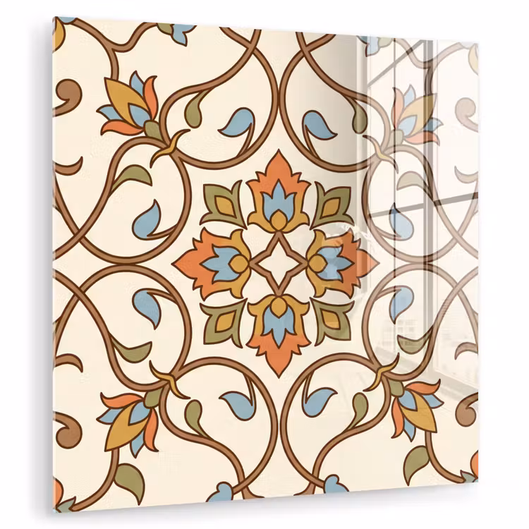 Glas schilderij - Patroon - Bloemen - Ornament - Kleurrijk — 1