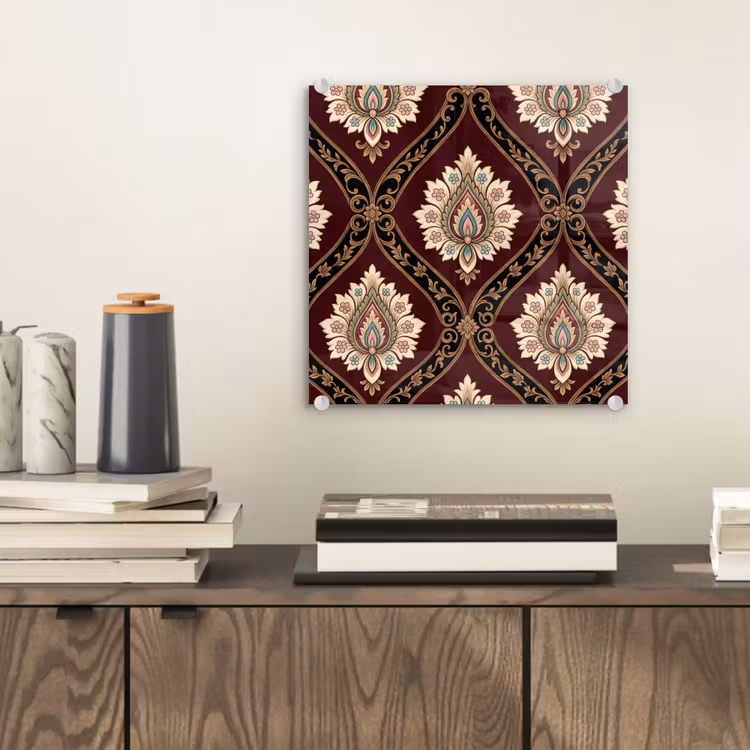 Glas schilderij - Patroon - Bloemmotief - Decoratie - Klassiek - Rood — 2