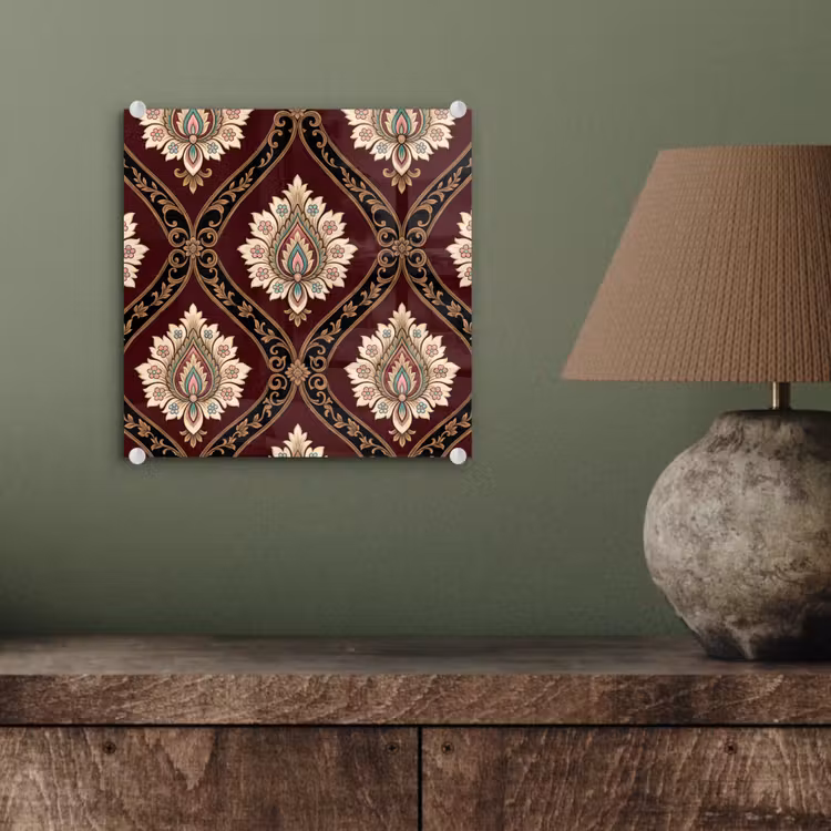 Glas schilderij - Patroon - Bloemmotief - Decoratie - Klassiek - Rood — 4