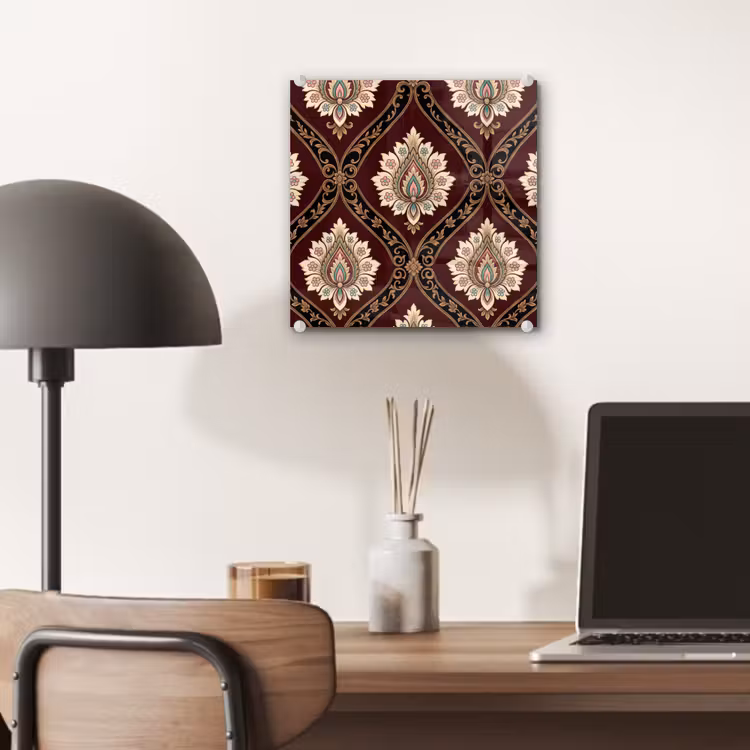 Glas schilderij - Patroon - Bloemmotief - Decoratie - Klassiek - Rood — 7