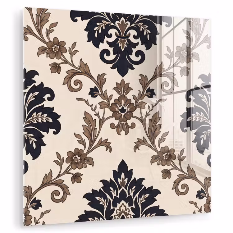 Glas schilderij - Patroon - Floraal - Klassiek - Beige-blauw — 1