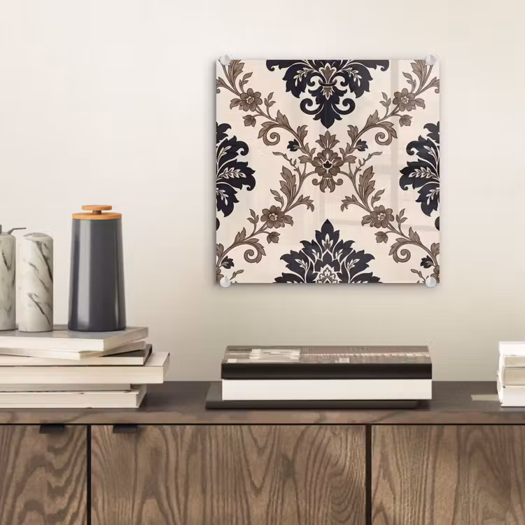 Glas schilderij - Patroon - Floraal - Klassiek - Beige-blauw — 2