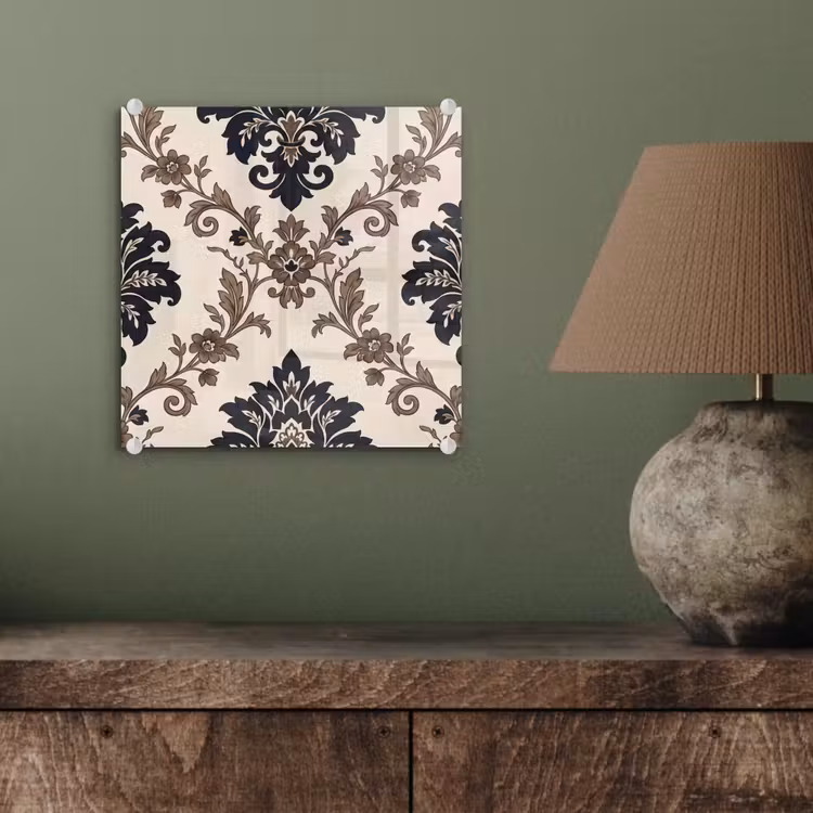 Glas schilderij - Patroon - Floraal - Klassiek - Beige-blauw — 4