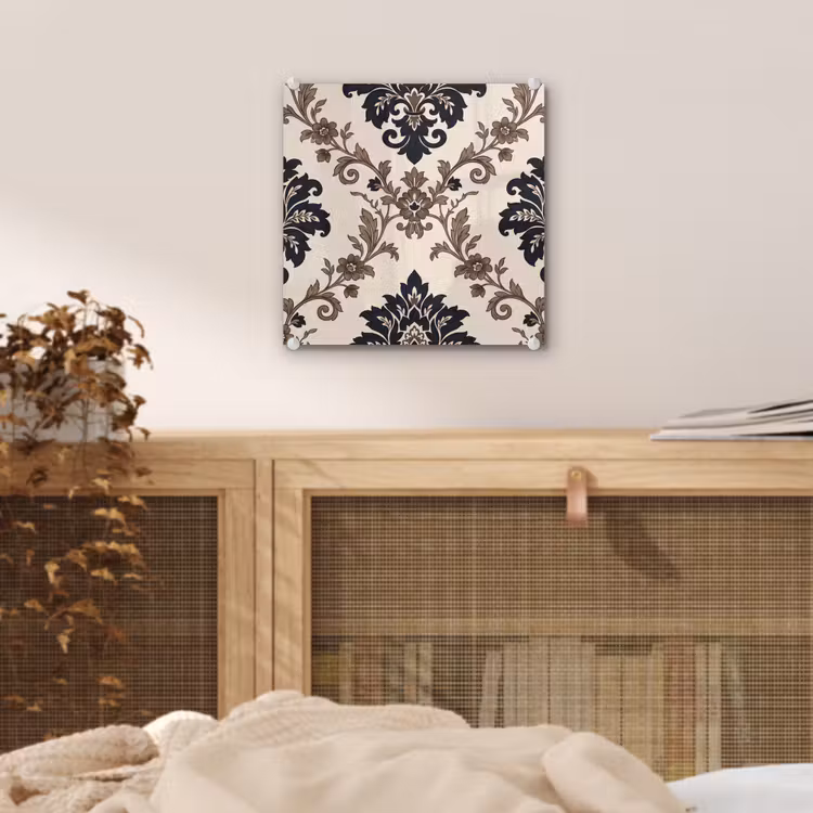 Glas schilderij - Patroon - Floraal - Klassiek - Beige-blauw — 5