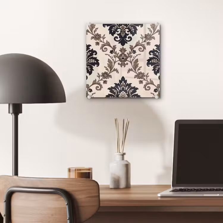 Glas schilderij - Patroon - Floraal - Klassiek - Beige-blauw — 7