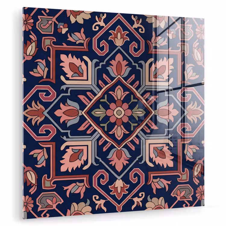 Glas schilderij - Patroon - Oosters - Floraal - Blauw - Klassiek — 1
