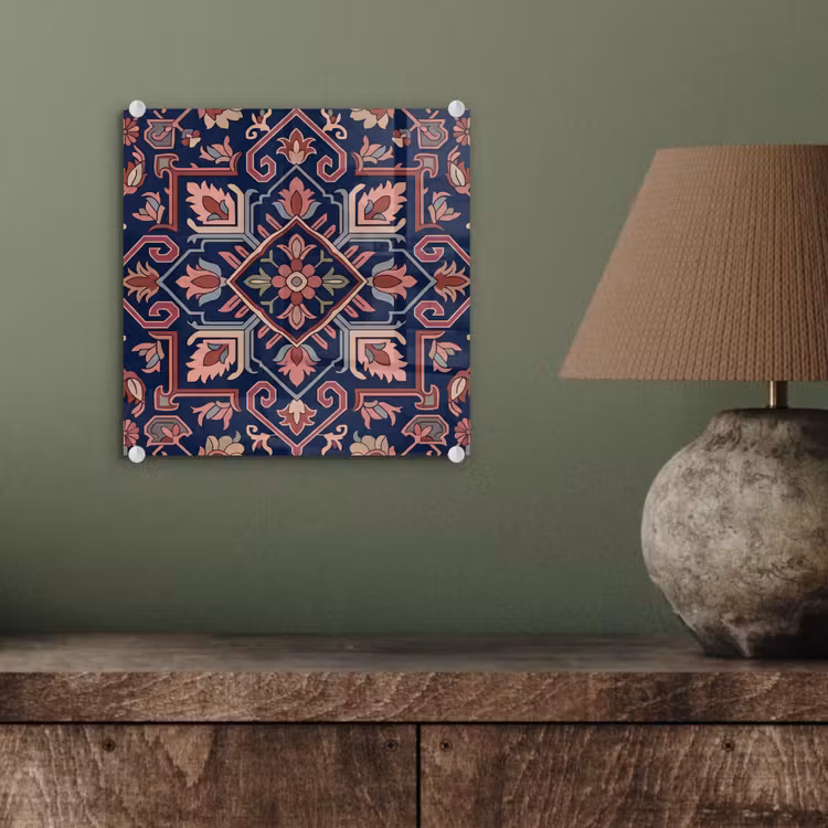 Glas schilderij - Patroon - Oosters - Floraal - Blauw - Klassiek — 4