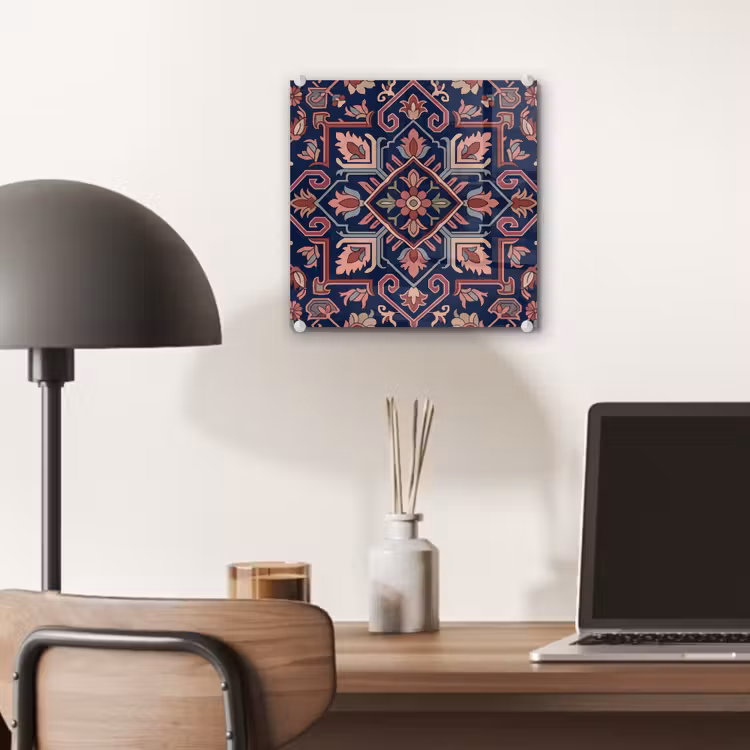 Glas schilderij - Patroon - Oosters - Floraal - Blauw - Klassiek — 7