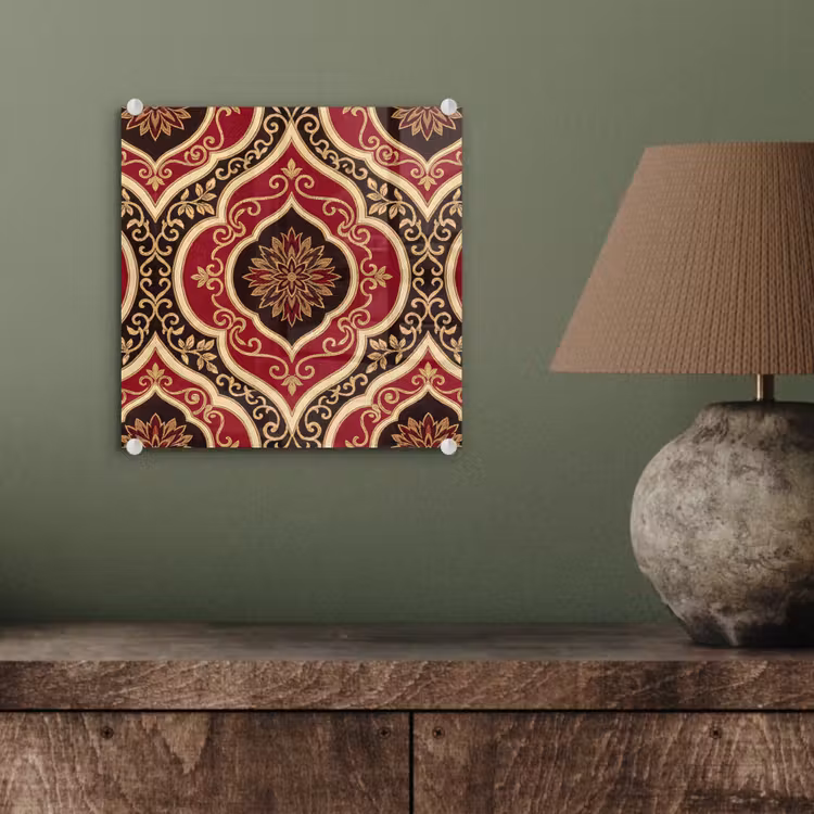 Glas schilderij - Patroon - Ornament - Barok - Rood - Goud — 4