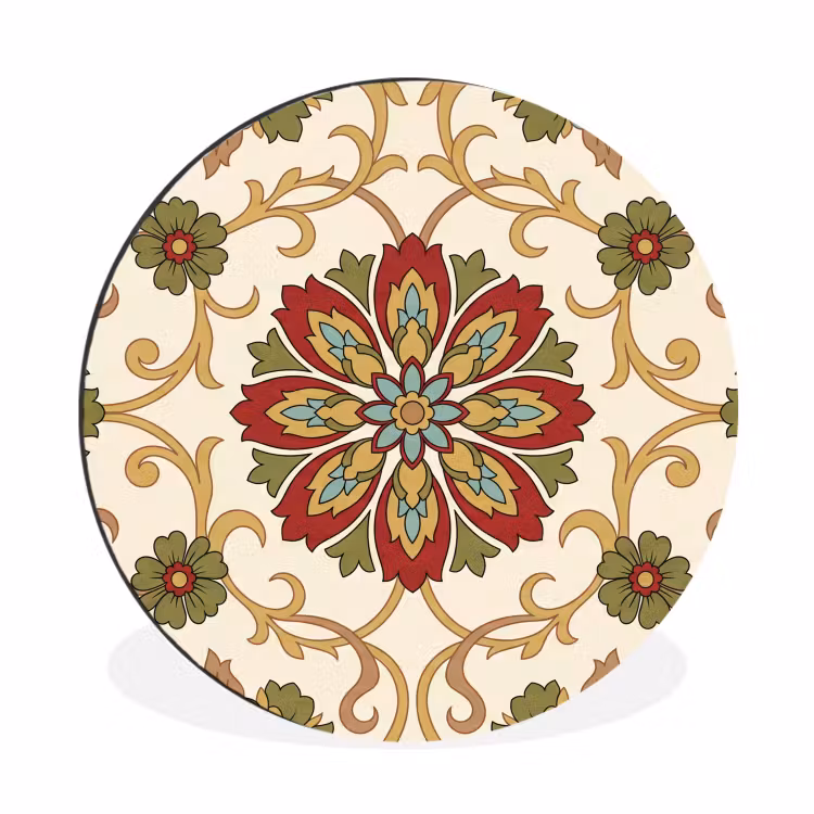 Muurcirkel aluminium - Patroon - Bloemen - Ornament - Klassiek - Kleurrijk — 1