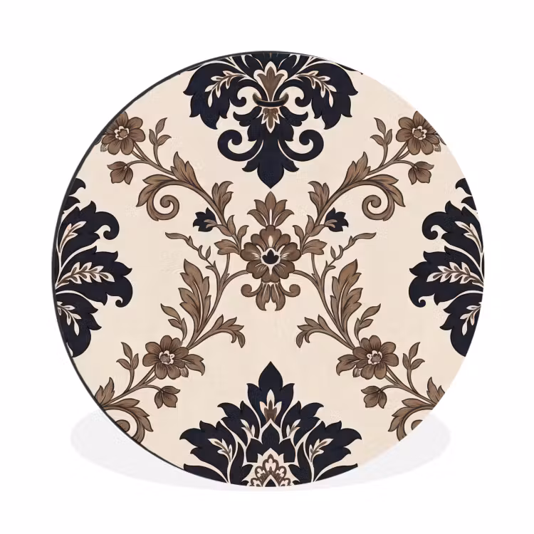 Muurcirkel aluminium - Patroon - Floraal - Klassiek - Beige-blauw — 1