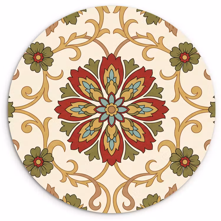 Muurcirkel glas - Patroon - Bloemen - Ornament - Klassiek - Kleurrijk — 1