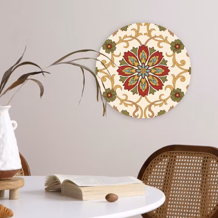 Muurcirkel glas - Patroon - Bloemen - Ornament - Klassiek - Kleurrijk — 4