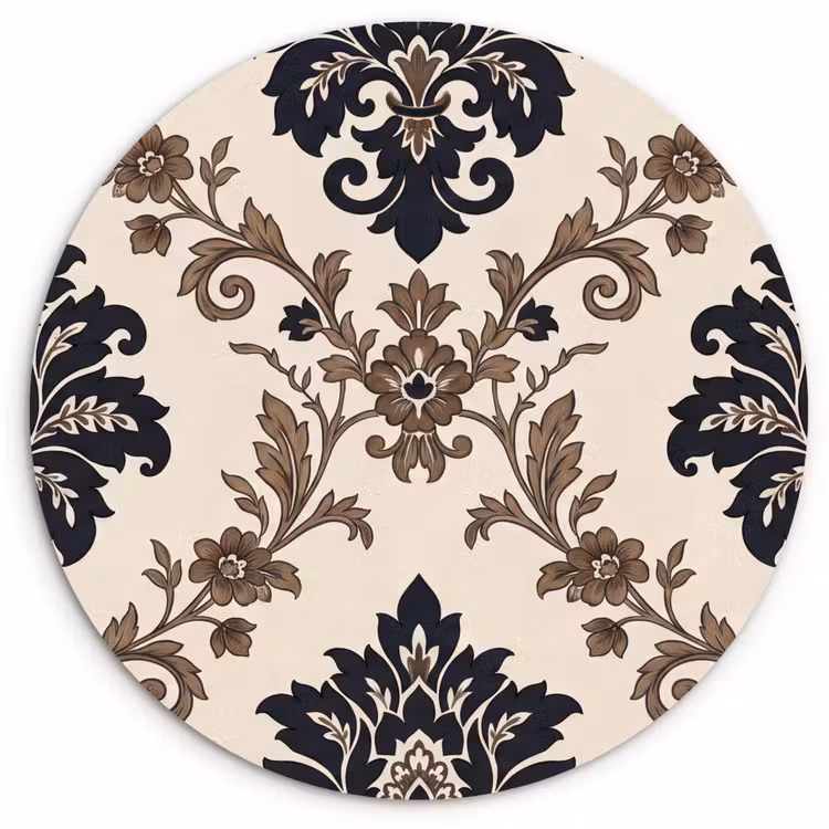 Muurcirkel glas - Patroon - Floraal - Klassiek - Beige-blauw — 1