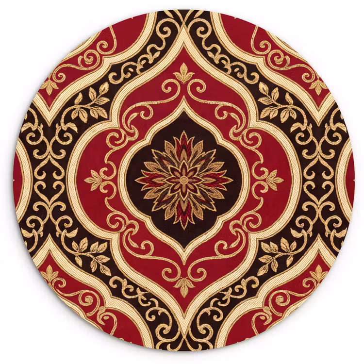 Muurcirkel glas - Patroon - Ornament - Barok - Rood - Goud — 1