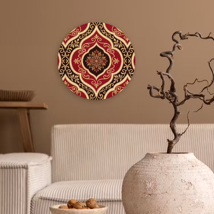Muurcirkel glas - Patroon - Ornament - Barok - Rood - Goud — 2