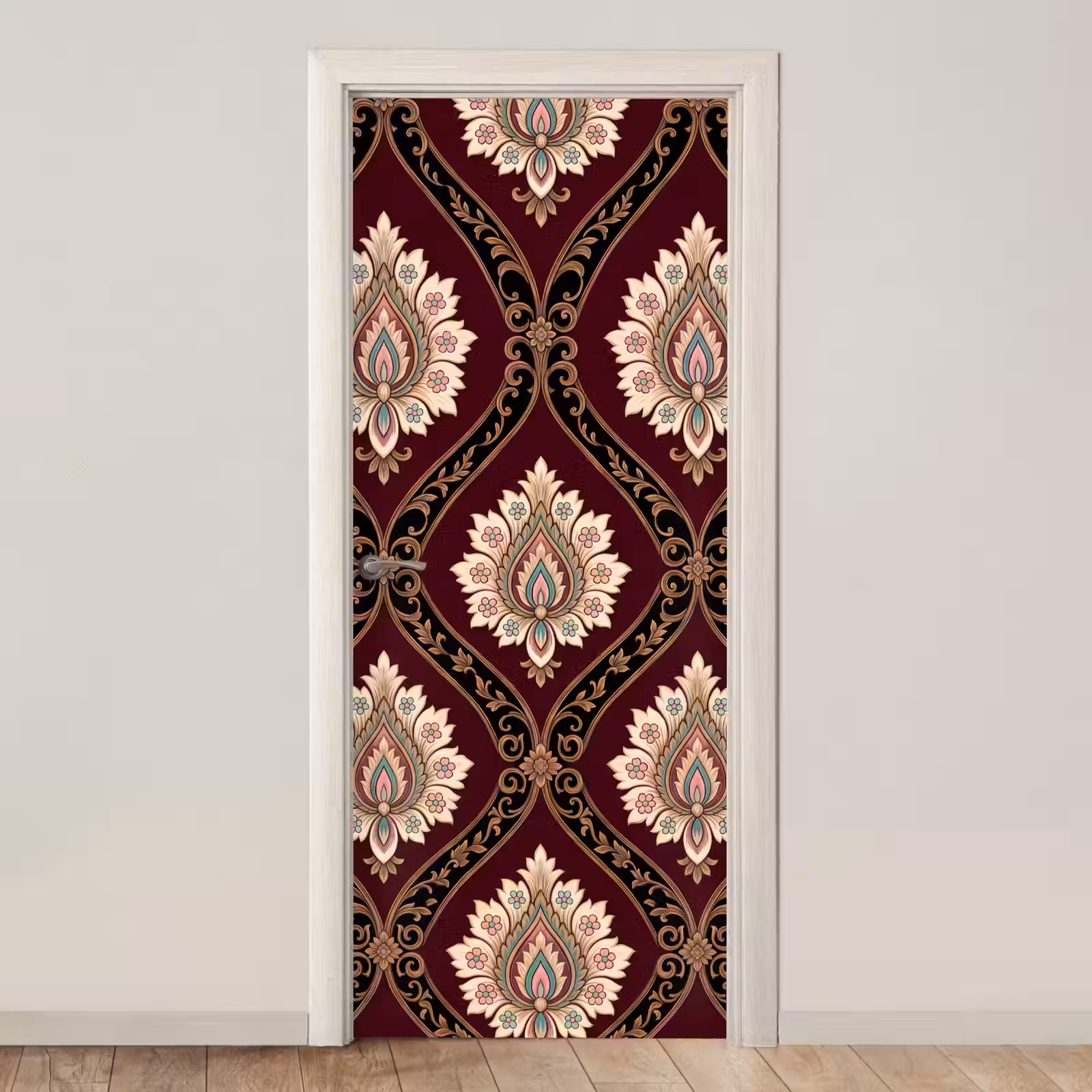 Deursticker - Patroon - Bloemmotief - Decoratie - Klassiek - Rood — 1