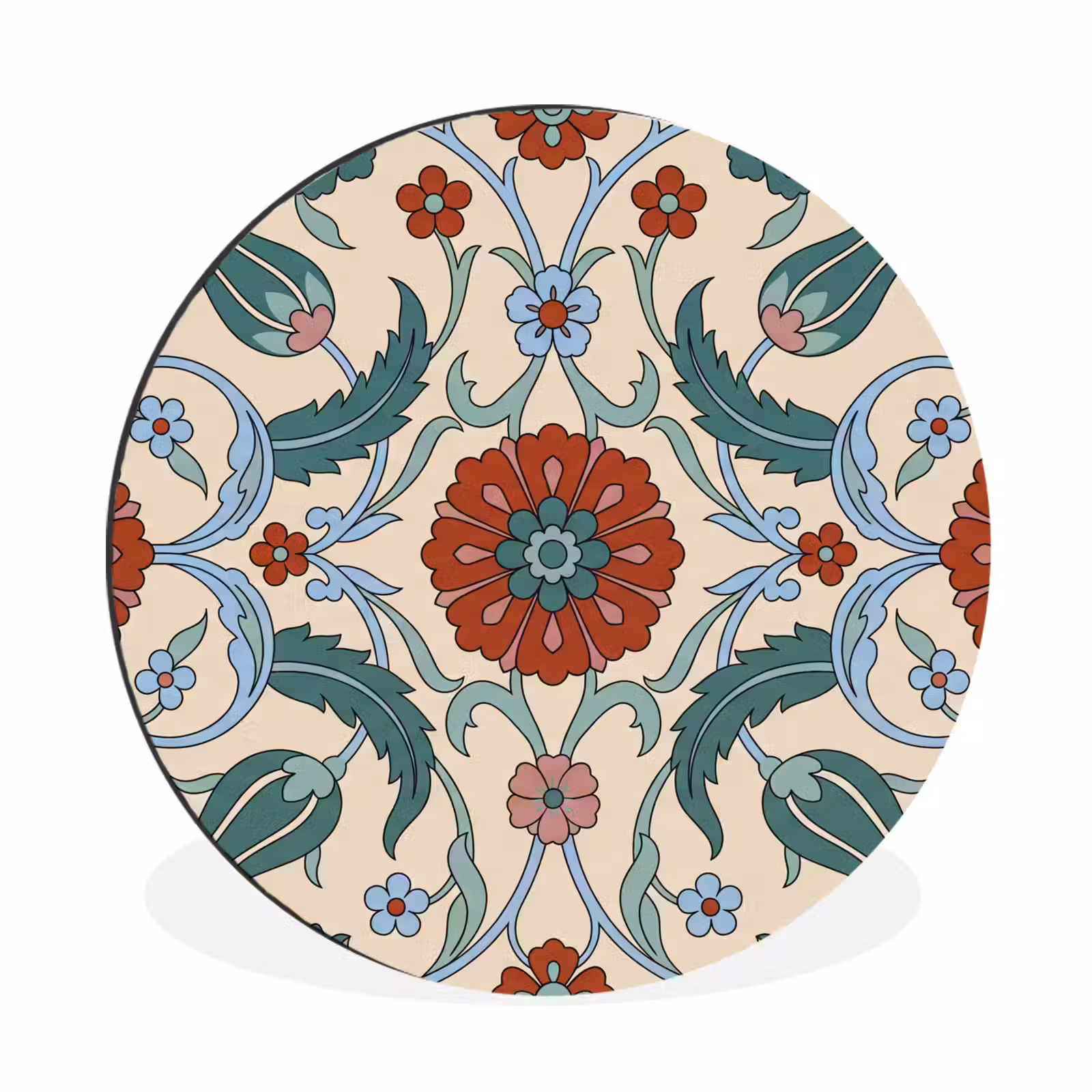 Muurcirkel aluminium - Bloemen - Patroon - Klassiek - Decoratie - Kleurrijk — 1