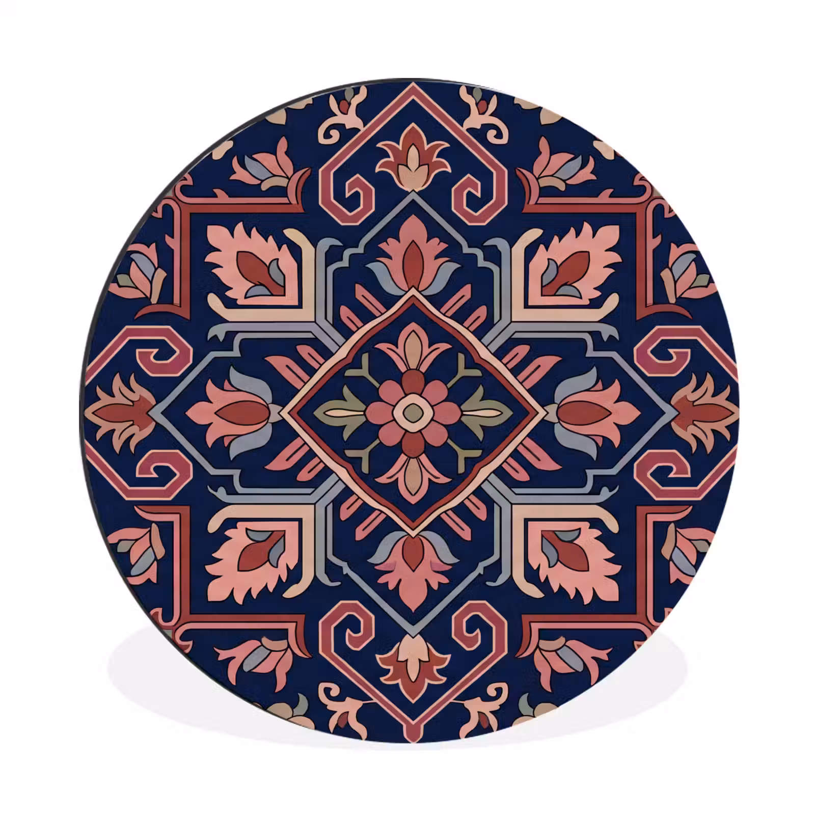 Muurcirkel aluminium - Patroon - Oosters - Floraal - Blauw - Klassiek — 1