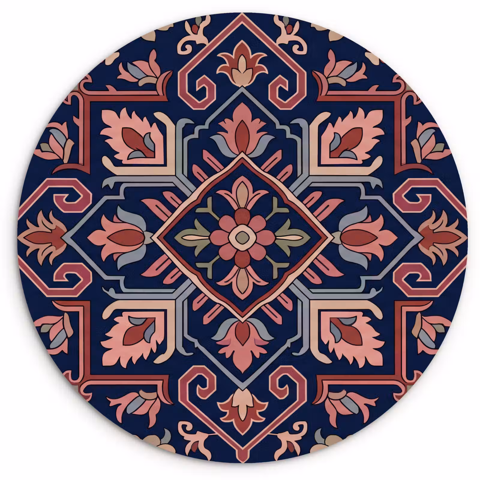 Muurcirkel glas - Patroon - Oosters - Floraal - Blauw - Klassiek — 1