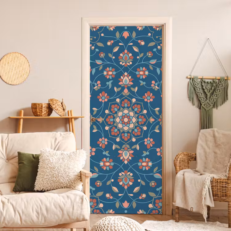 Deursticker - Bloemen - Patroon - Natuur - Ornament - Blauw — 4