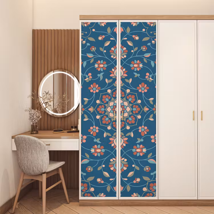 Deursticker - Bloemen - Patroon - Natuur - Ornament - Blauw — 5
