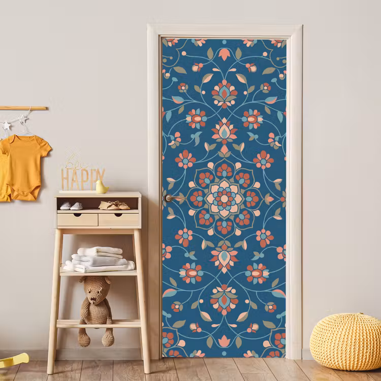Deursticker - Bloemen - Patroon - Natuur - Ornament - Blauw — 6