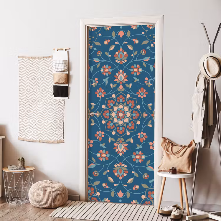 Deursticker - Bloemen - Patroon - Natuur - Ornament - Blauw — 8