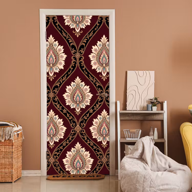 Deursticker - Patroon - Bloemmotief - Decoratie - Klassiek - Rood — 2
