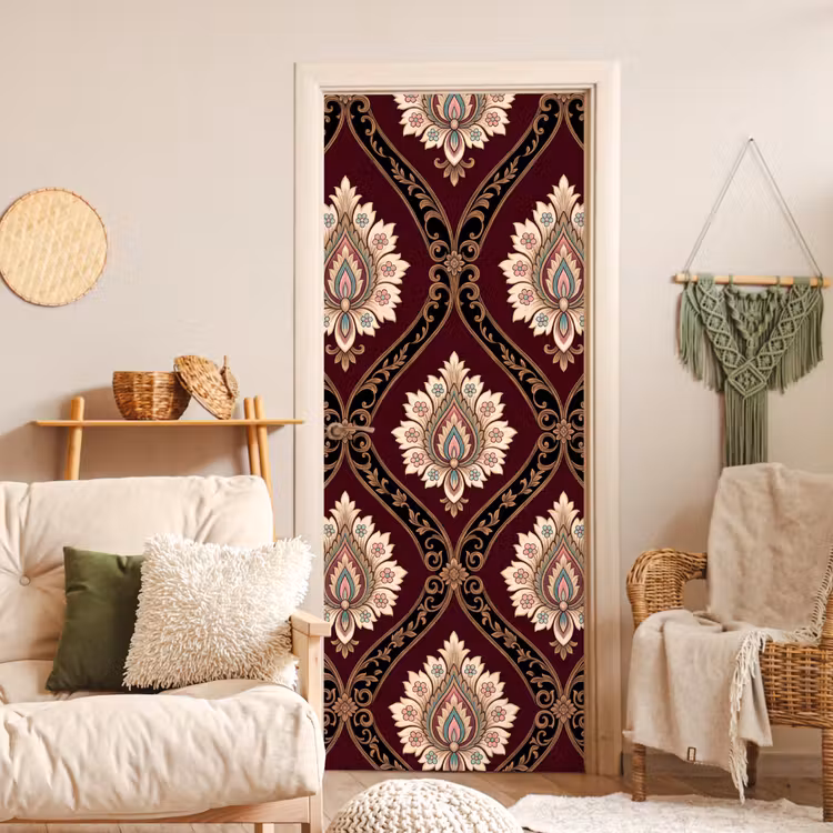 Deursticker - Patroon - Bloemmotief - Decoratie - Klassiek - Rood — 4