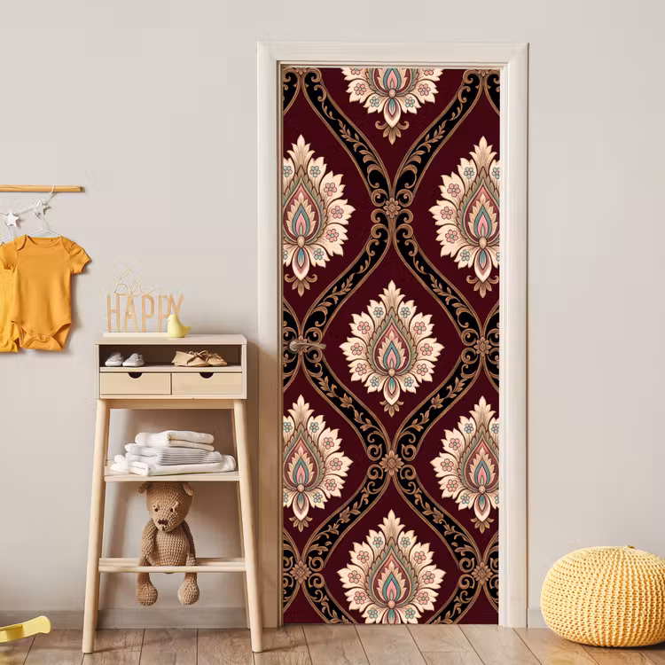 Deursticker - Patroon - Bloemmotief - Decoratie - Klassiek - Rood — 6