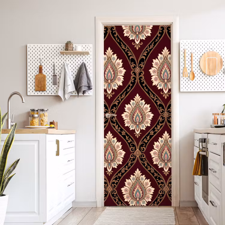Deursticker - Patroon - Bloemmotief - Decoratie - Klassiek - Rood — 7