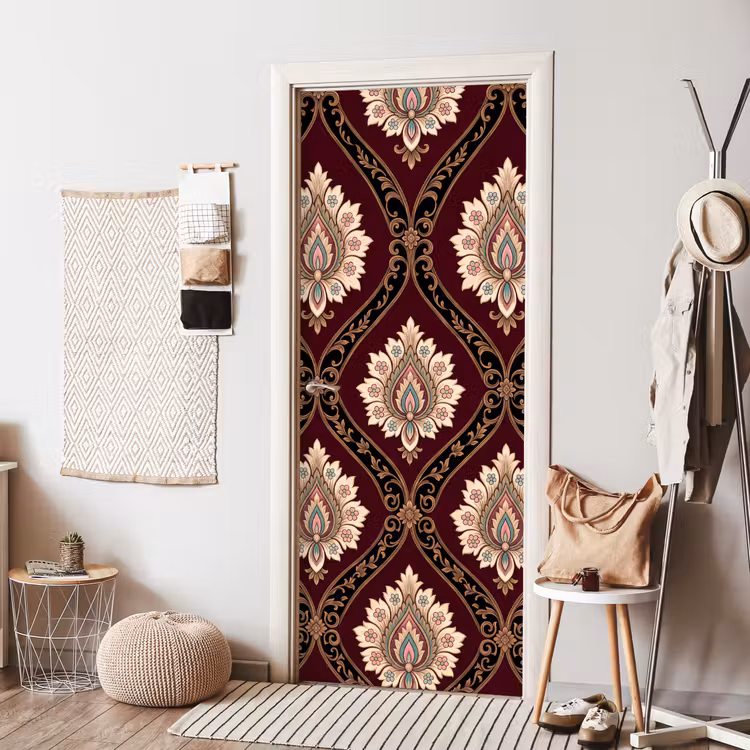 Deursticker - Patroon - Bloemmotief - Decoratie - Klassiek - Rood — 8