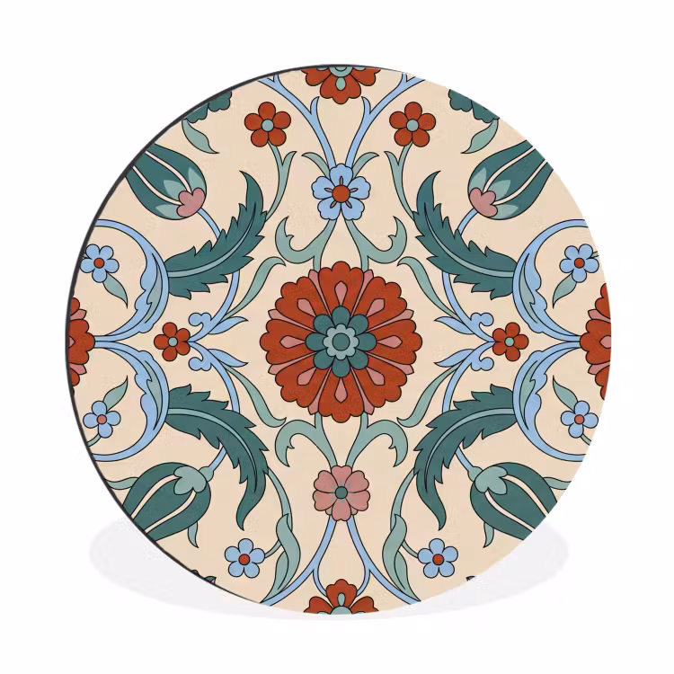 Muurcirkel aluminium - Bloemen - Patroon - Klassiek - Decoratie - Kleurrijk — 1