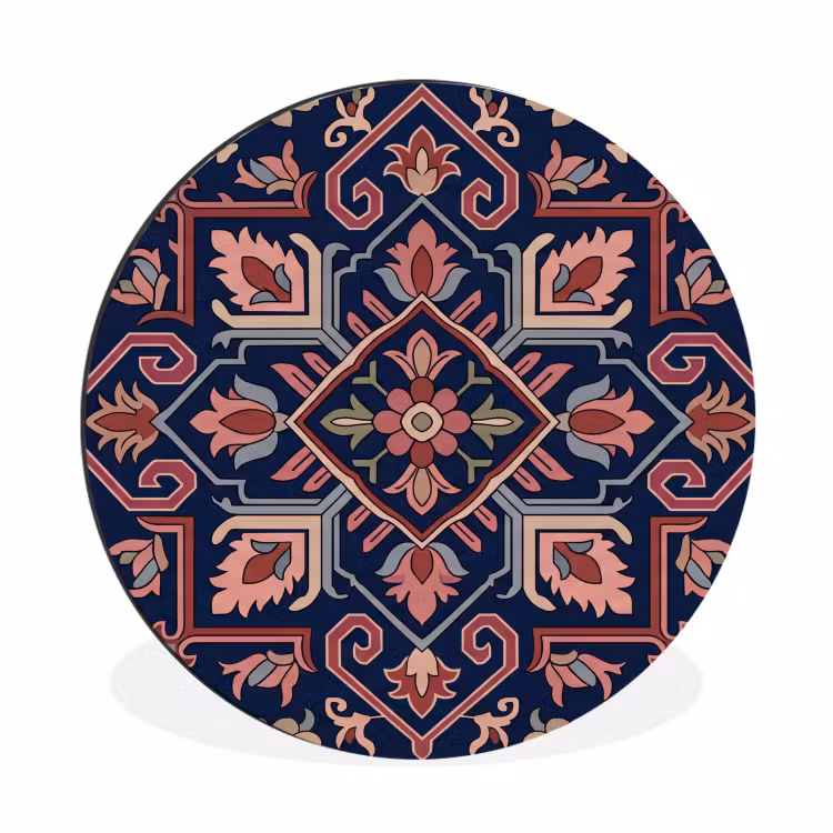 Muurcirkel aluminium - Patroon - Oosters - Floraal - Blauw - Klassiek — 1