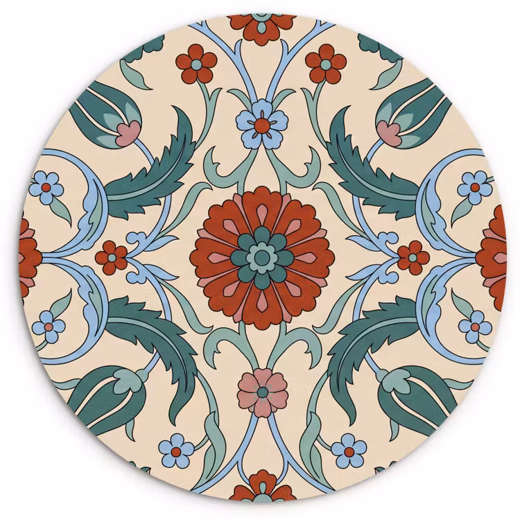 Muurcirkel glas - Bloemen - Patroon - Klassiek - Decoratie - Kleurrijk — 1