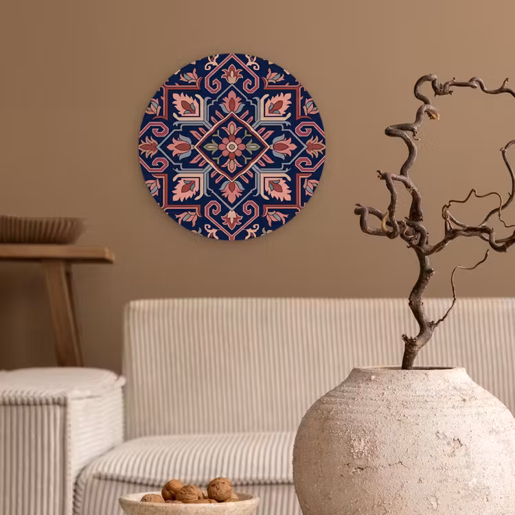 Muurcirkel glas - Patroon - Oosters - Floraal - Blauw - Klassiek — 2