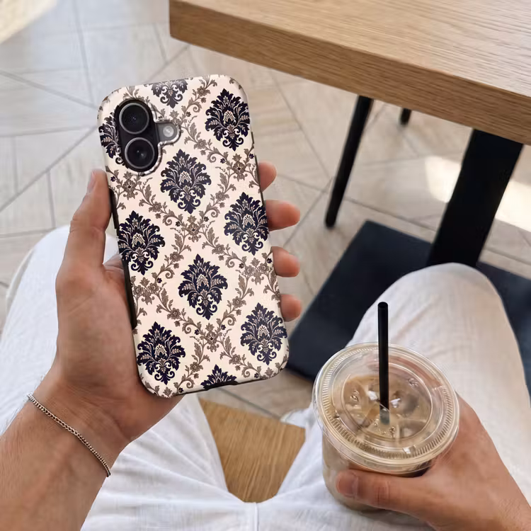 Telefoonhoesje Toughcase - Patroon - Floraal - Klassiek - Beige-blauw — 4