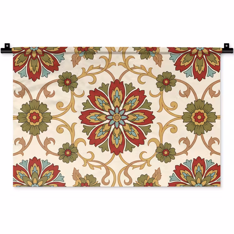 Wandkleed - Patroon - Bloemen - Ornament - Klassiek - Kleurrijk — 1