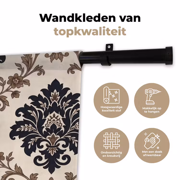 Wandkleed - Patroon - Floraal - Klassiek - Beige-blauw — 3